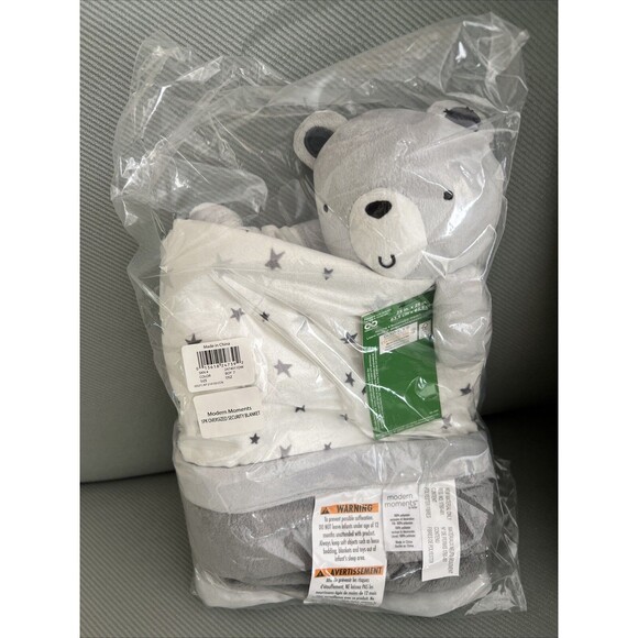 Modern Moments Gerber Bear Lovey Gray Stars Oversized Baby Security Blan… - Picture 2 of 2